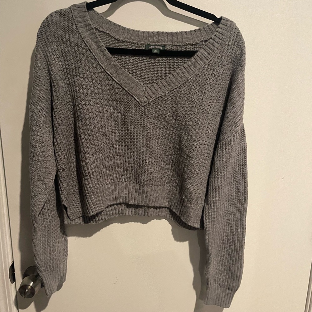 Gray V-Neck Women's Sweater